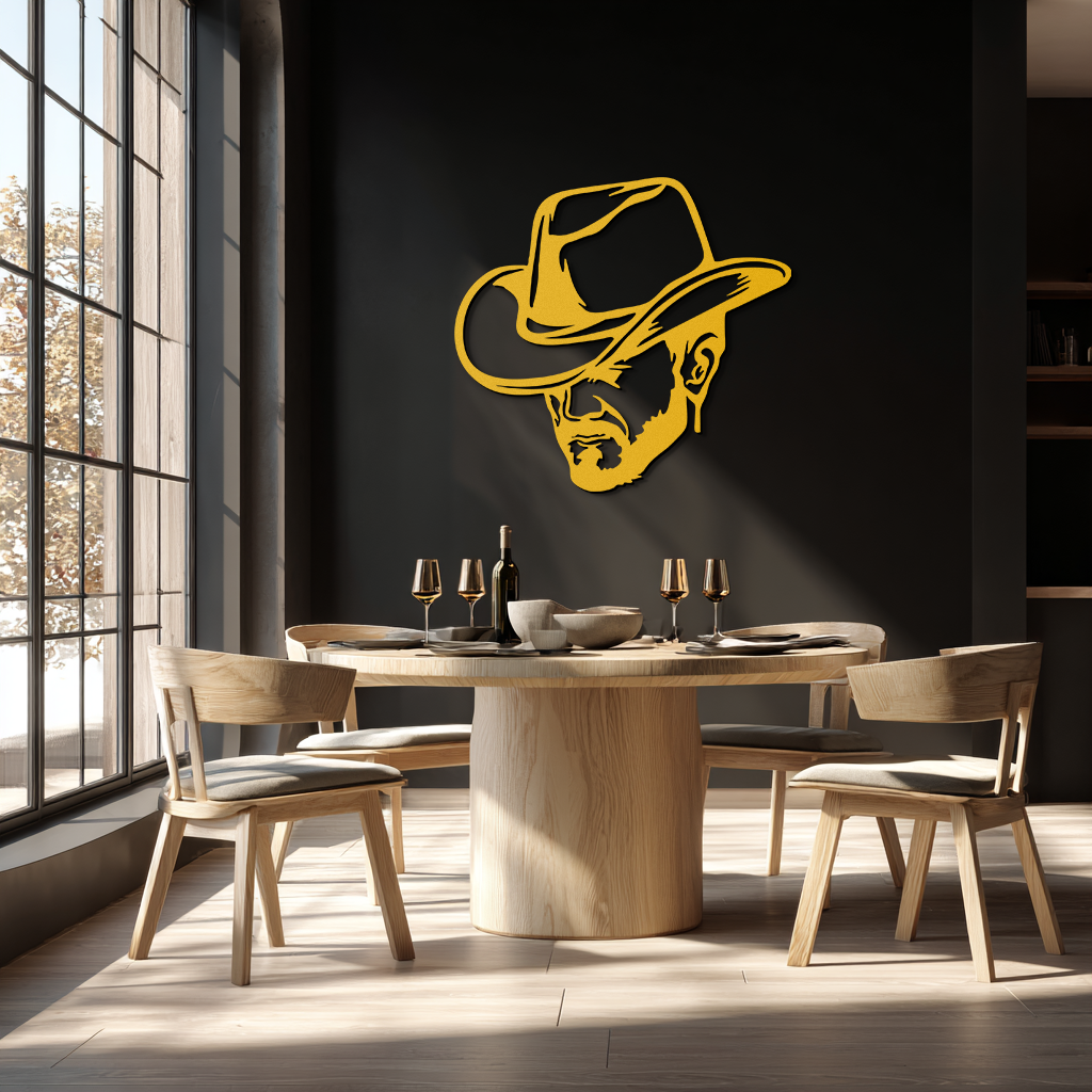 Cowboy Face Silhouette Metal Wall Art – Western Country Style Wall Decor for Home or Office- KAF679