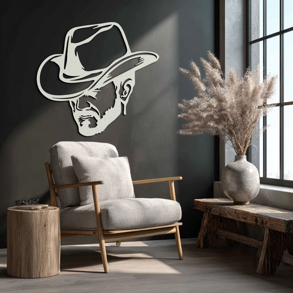 Cowboy Face Silhouette Metal Wall Art – Western Country Style Wall Decor for Home or Office- KAF679
