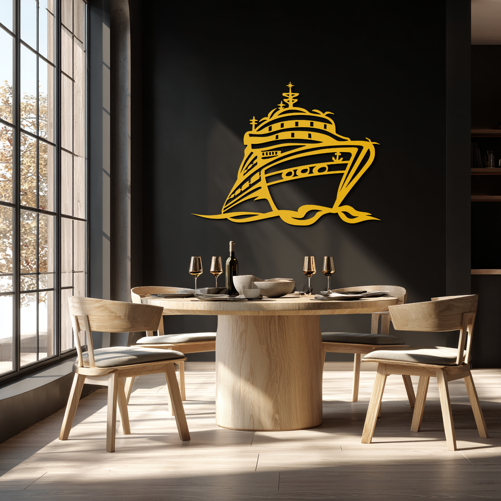 Majestic Cruise Ship Silhouette Metal Wall Art – Nautical Decor for Sea Lovers- KAF682