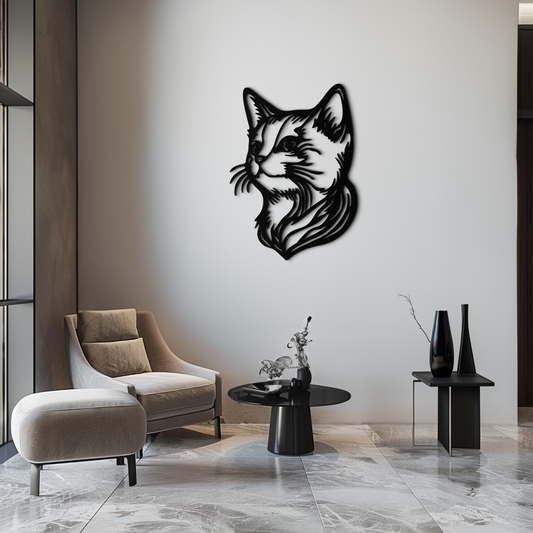 Graceful Cat Head Silhouette Metal Wall Art – Feline-Inspired Decorative Piece- KAF684