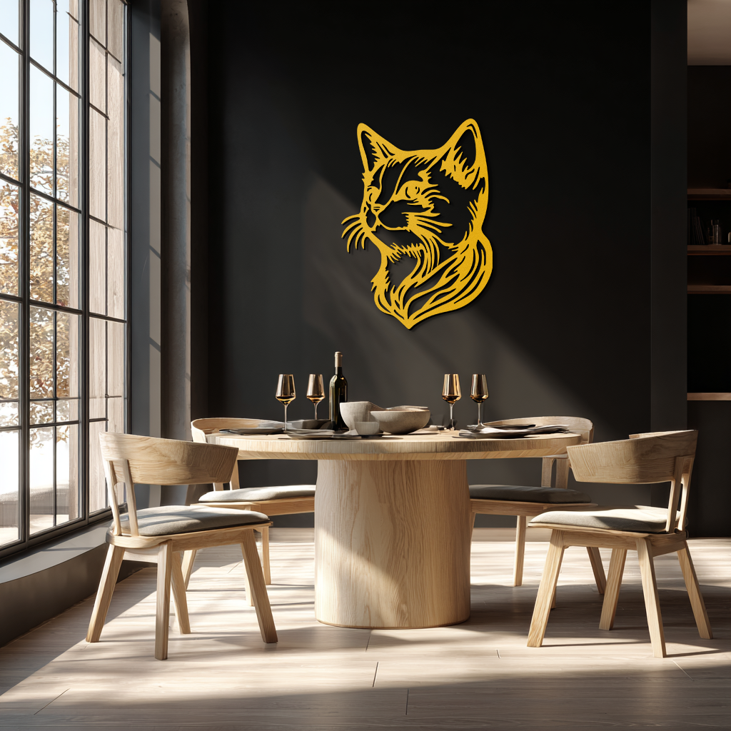Graceful Cat Head Silhouette Metal Wall Art – Feline-Inspired Decorative Piece- KAF684