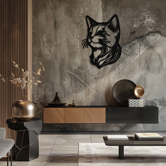 Graceful Cat Head Silhouette Metal Wall Art – Feline-Inspired Decorative Piece- KAF684