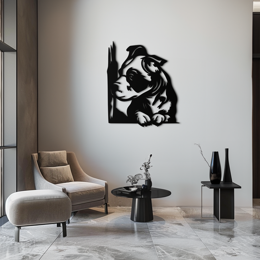 Cute Puppy Peeking Silhouette Metal Wall Art – Adorable Dog Decor for Pet Lovers- KAF685