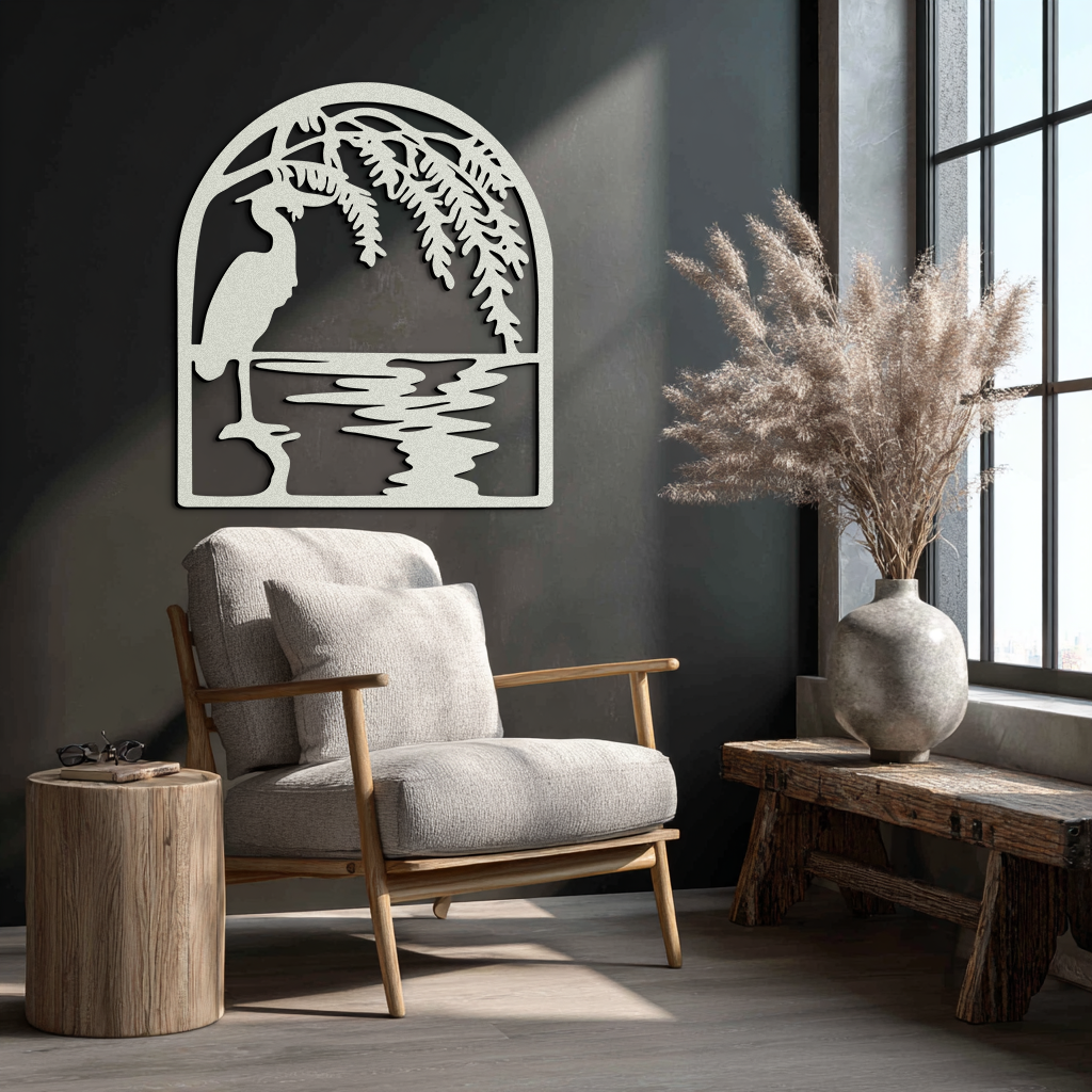 Flamingo Lake Scene Metal Wall Art – Tranquil Nature-Inspired Silhouette for Home Decor- KAF686