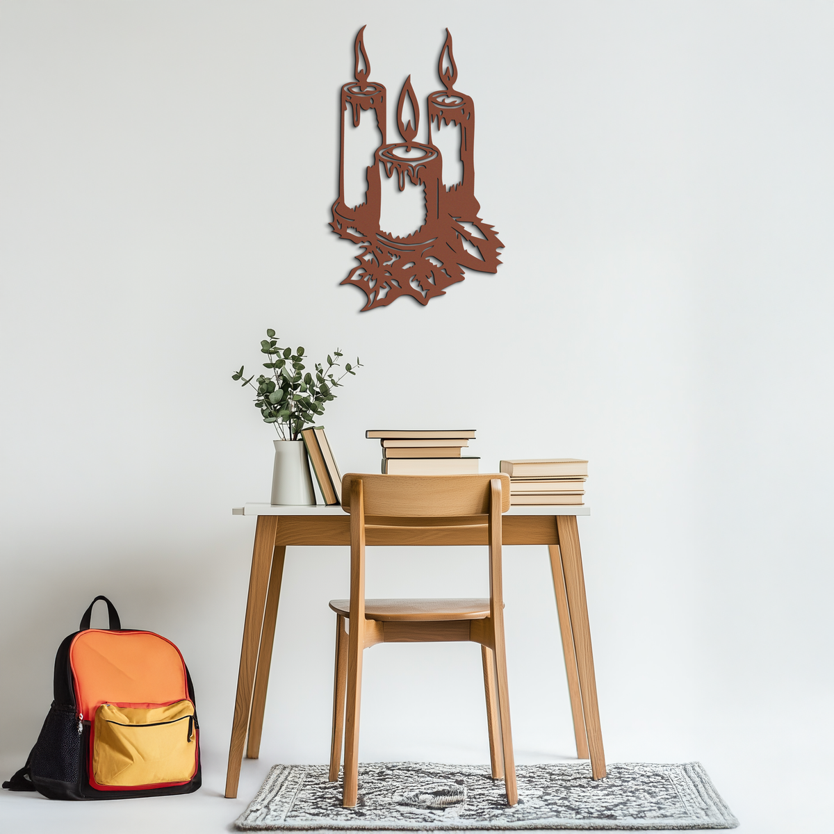 Three Candle Silhouette Metal Wall Art – Elegant Festive Decor for Cozy Interiors- KAF687