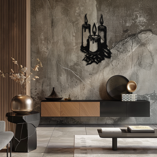 Three Candle Silhouette Metal Wall Art – Elegant Festive Decor for Cozy Interiors- KAF687