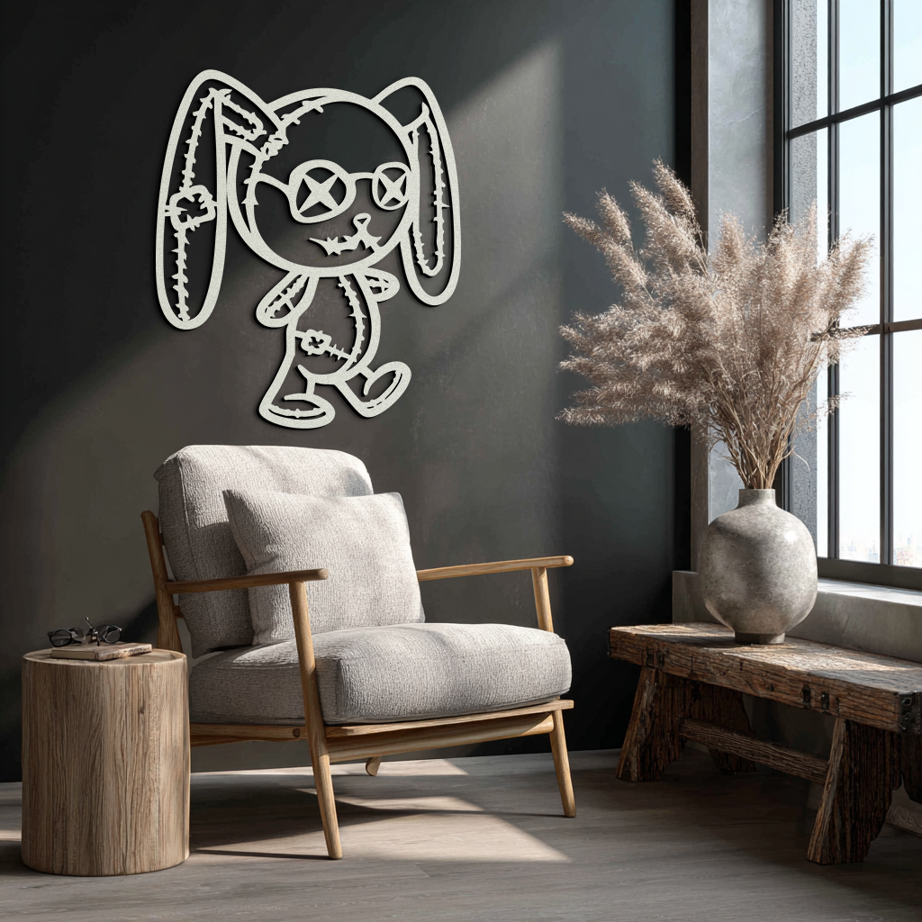 Patchwork Bunny Metal Wall Art – Whimsical Silhouette Design for Cozy Spaces- KAF693