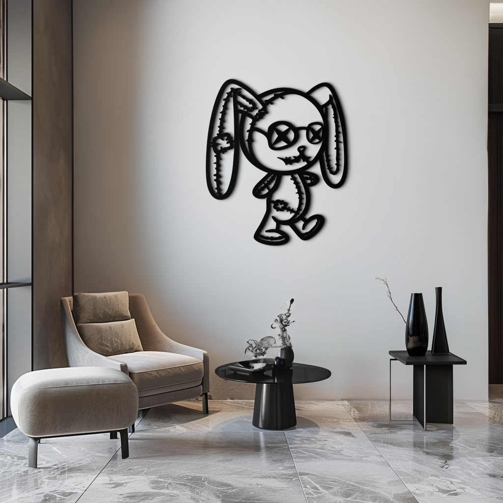 Patchwork Bunny Metal Wall Art – Whimsical Silhouette Design for Cozy Spaces- KAF693