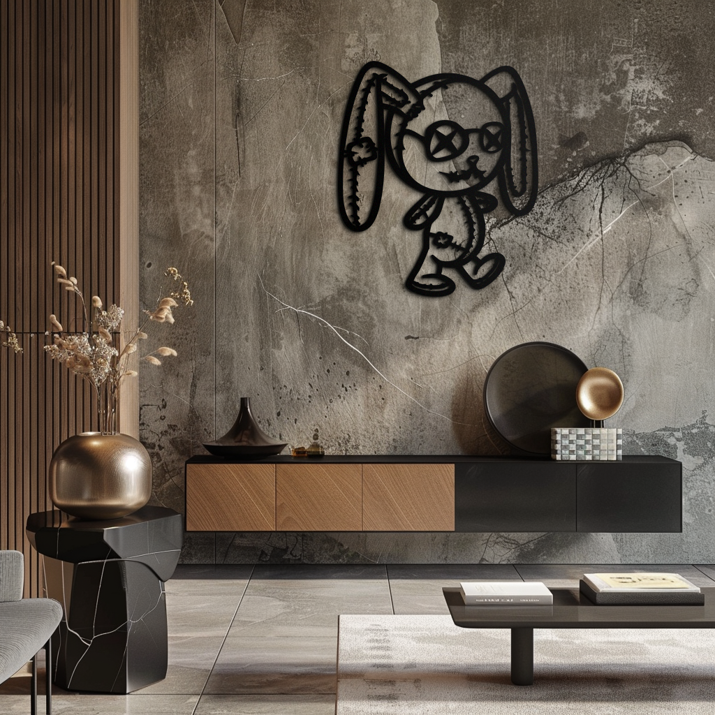 Patchwork Bunny Metal Wall Art – Whimsical Silhouette Design for Cozy Spaces- KAF693