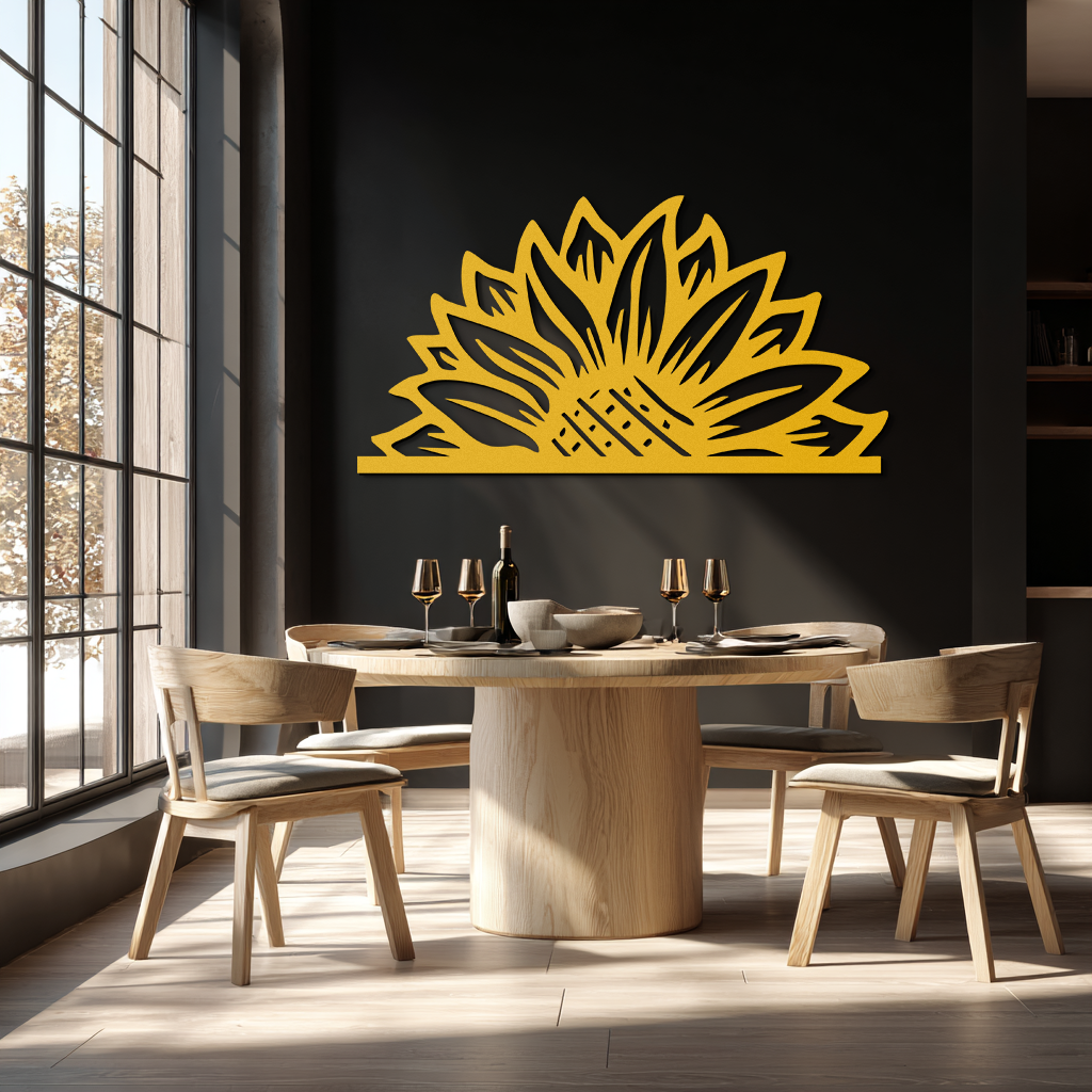 Half Sunflower Metal Wall Art – Nature-Inspired Floral Silhouette for Bright Interiors- KAF696