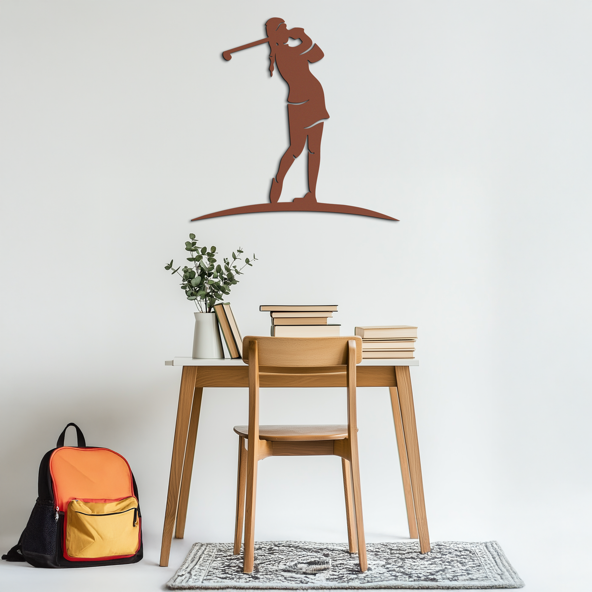 Female Golfer Metal Wall Art – Elegant Sports Silhouette for Modern Spaces- KAF698