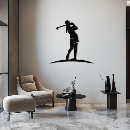 Female Golfer Metal Wall Art – Elegant Sports Silhouette for Modern Spaces- KAF698