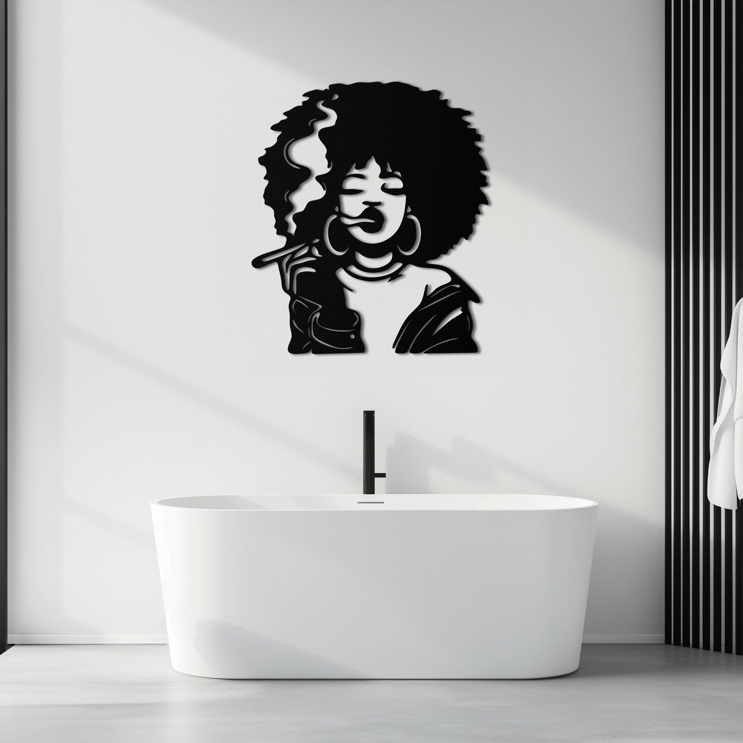 Afro Woman Smoking Silhouette Metal Wall Art – Bold Statement Decor- KAF701