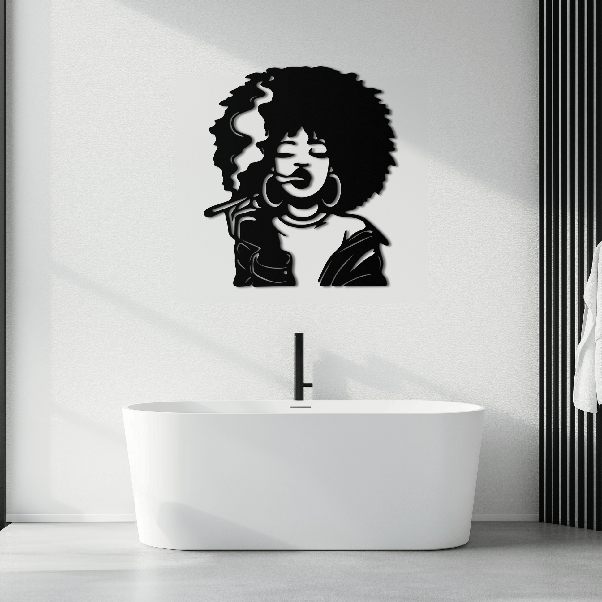 Afro Woman Smoking Silhouette Metal Wall Art – Bold Statement Decor- KAF701