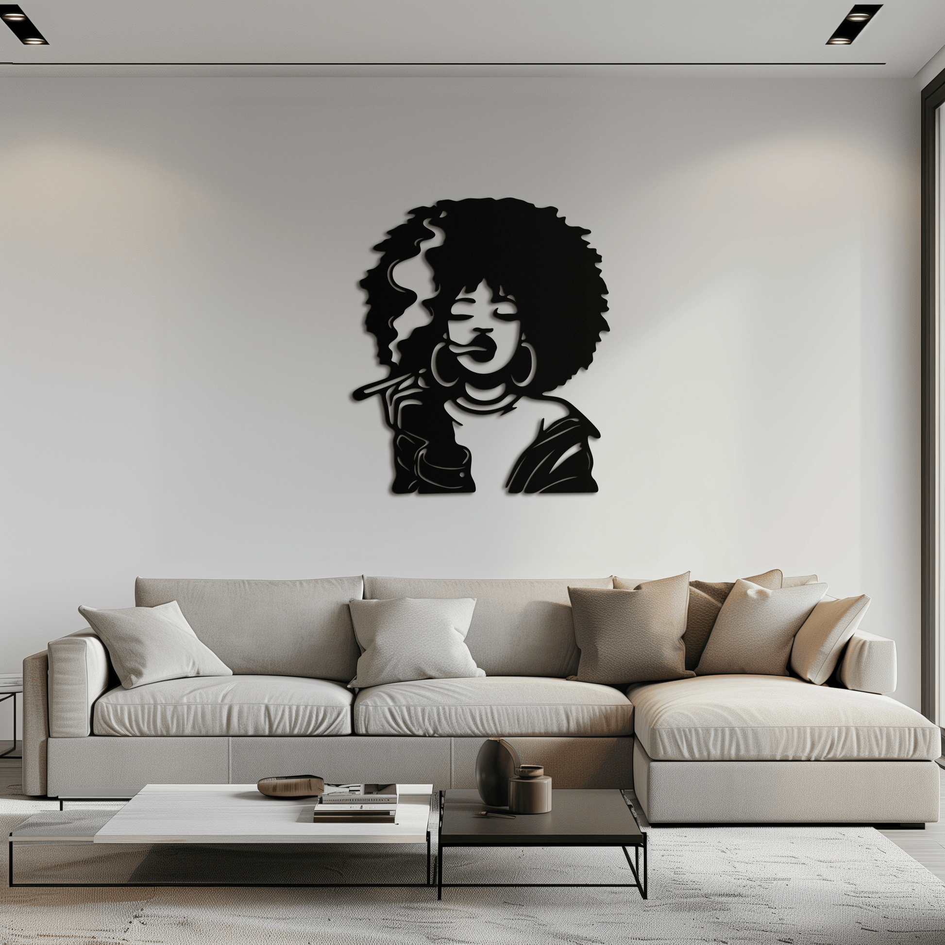 Afro Woman Smoking Silhouette Metal Wall Art – Bold Statement Decor- KAF701