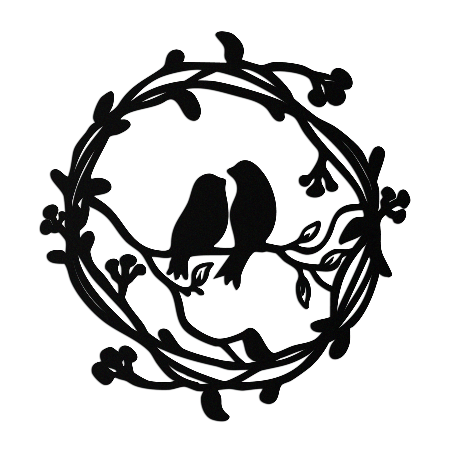 Two Birds on Wreath Branch Metal Wall Art – Romantic Nature-Inspired Round Design- KAF702