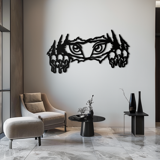 Wild Claws and Eyes Metal Wall Art – Fierce Animal Scratch Silhouette Design- KAF707