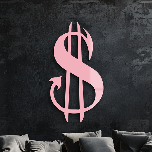 Pink Devil Dollar Symbol Metal Wall Art – Bold Statement Decor - KAFGP001