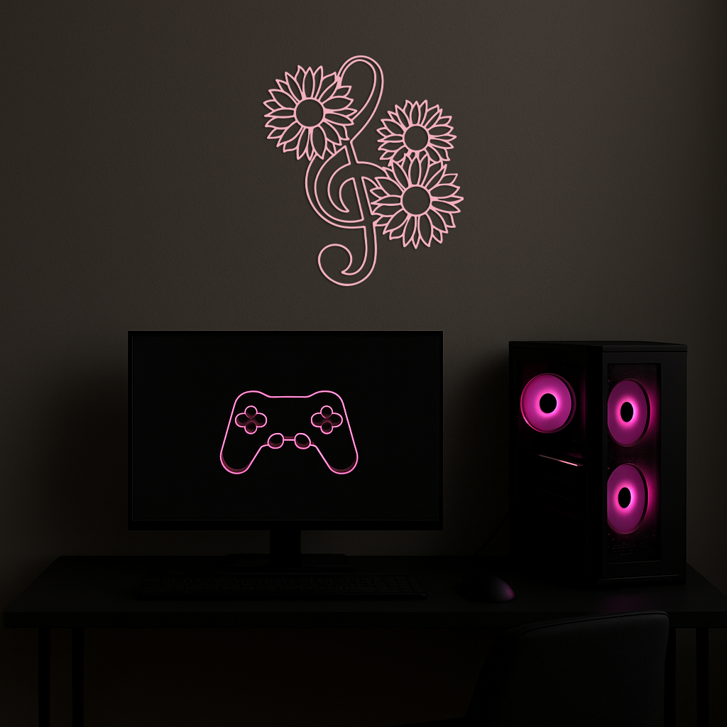 Pink Treble Clef with Sunflowers Metal Wall Art – Musical Floral Decor - KAFGP002