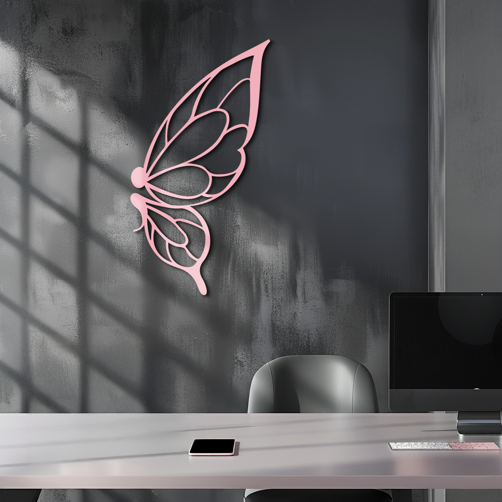 Pink Butterfly Wing Metal Wall Art – Elegant Nature-Inspired Decor - KAFGP003