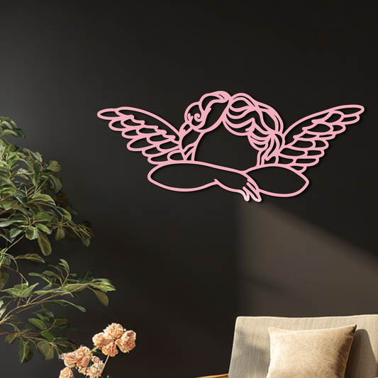 Pink Angel Silhouette Metal Wall Art – Elegant Guardian Wings Design - KAFGP005