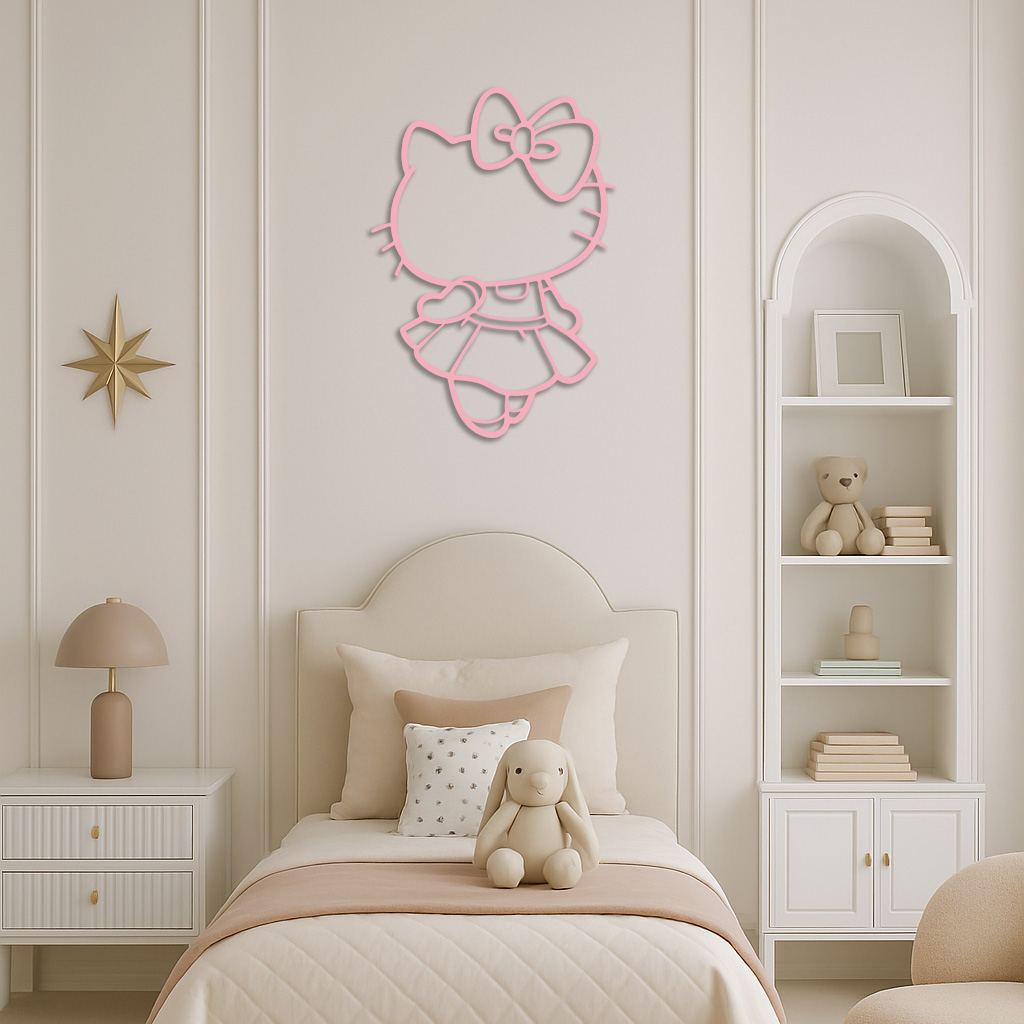 Pink Cute Cat Silhouette Metal Wall Art – Playful Character Design - KAFGP007