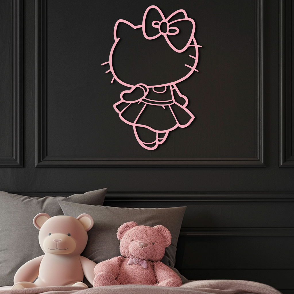 Pink Cute Cat Silhouette Metal Wall Art – Playful Character Design - KAFGP007