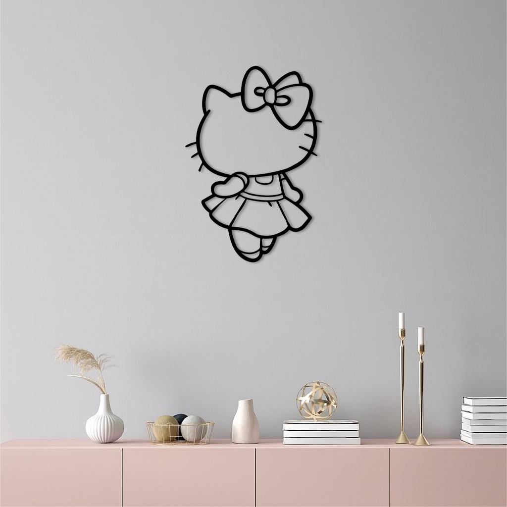 Pink Cute Cat Silhouette Metal Wall Art – Playful Character Design - KAFGP007