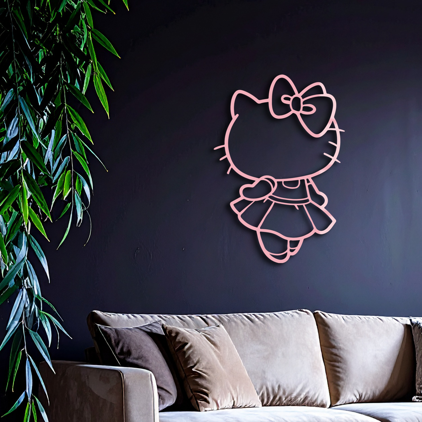Pink Cute Cat Silhouette Metal Wall Art – Playful Character Design - KAFGP007