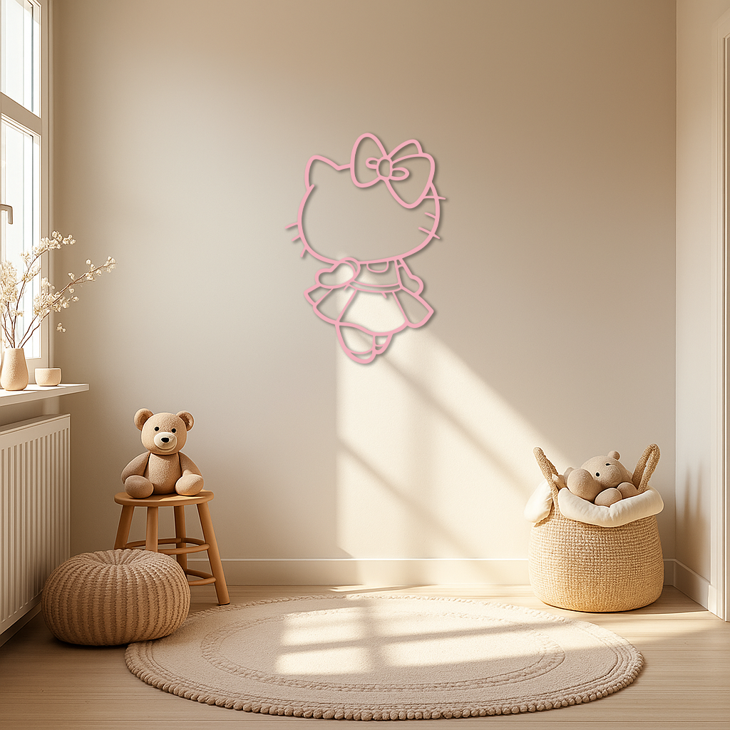 Pink Cute Cat Silhouette Metal Wall Art – Playful Character Design - KAFGP007