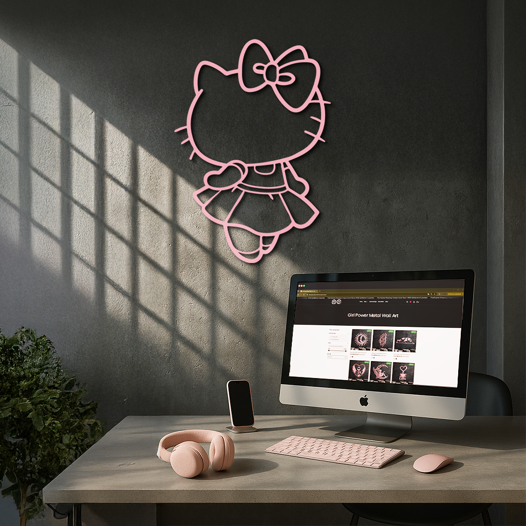 Pink Cute Cat Silhouette Metal Wall Art – Playful Character Design - KAFGP007