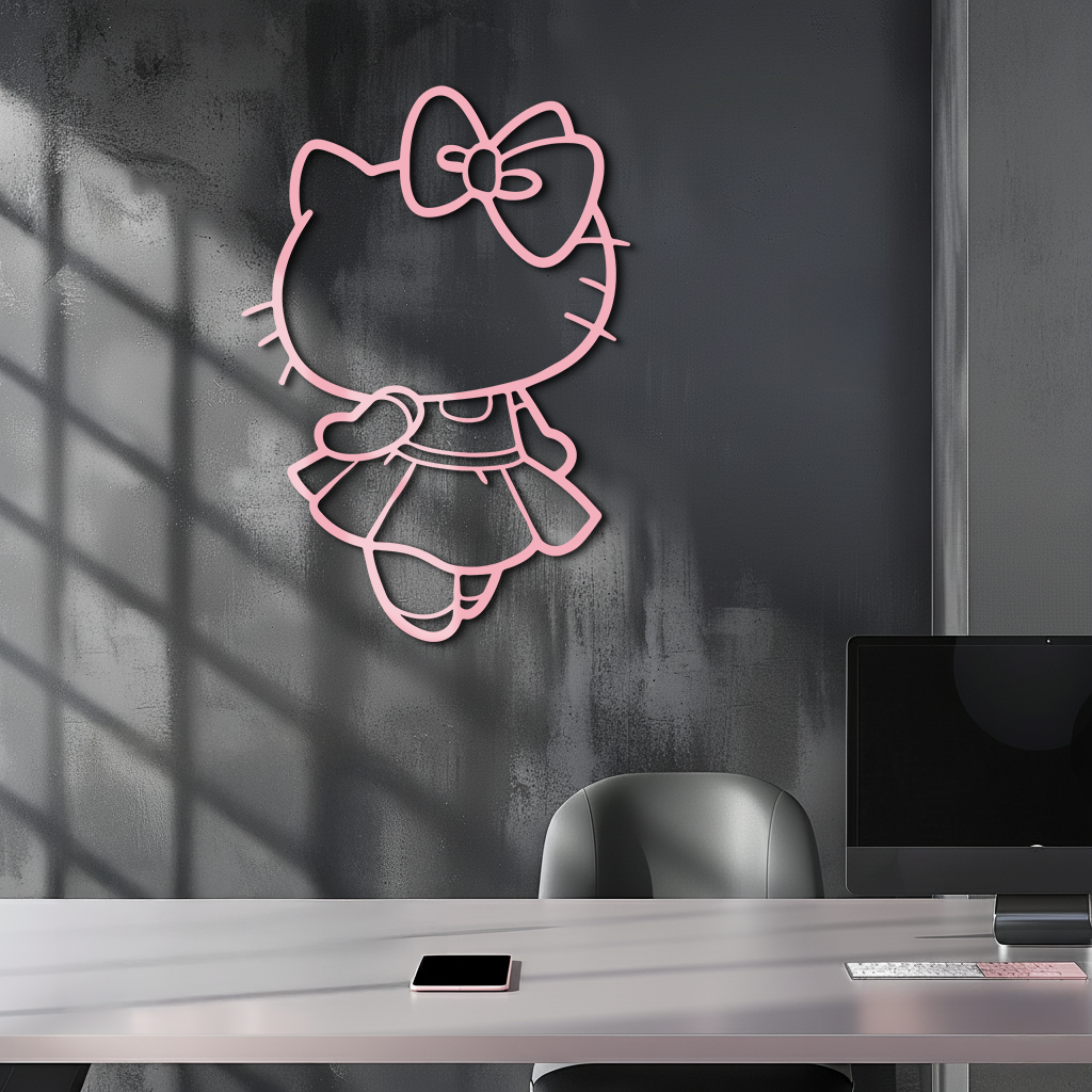 Pink Cute Cat Silhouette Metal Wall Art – Playful Character Design - KAFGP007