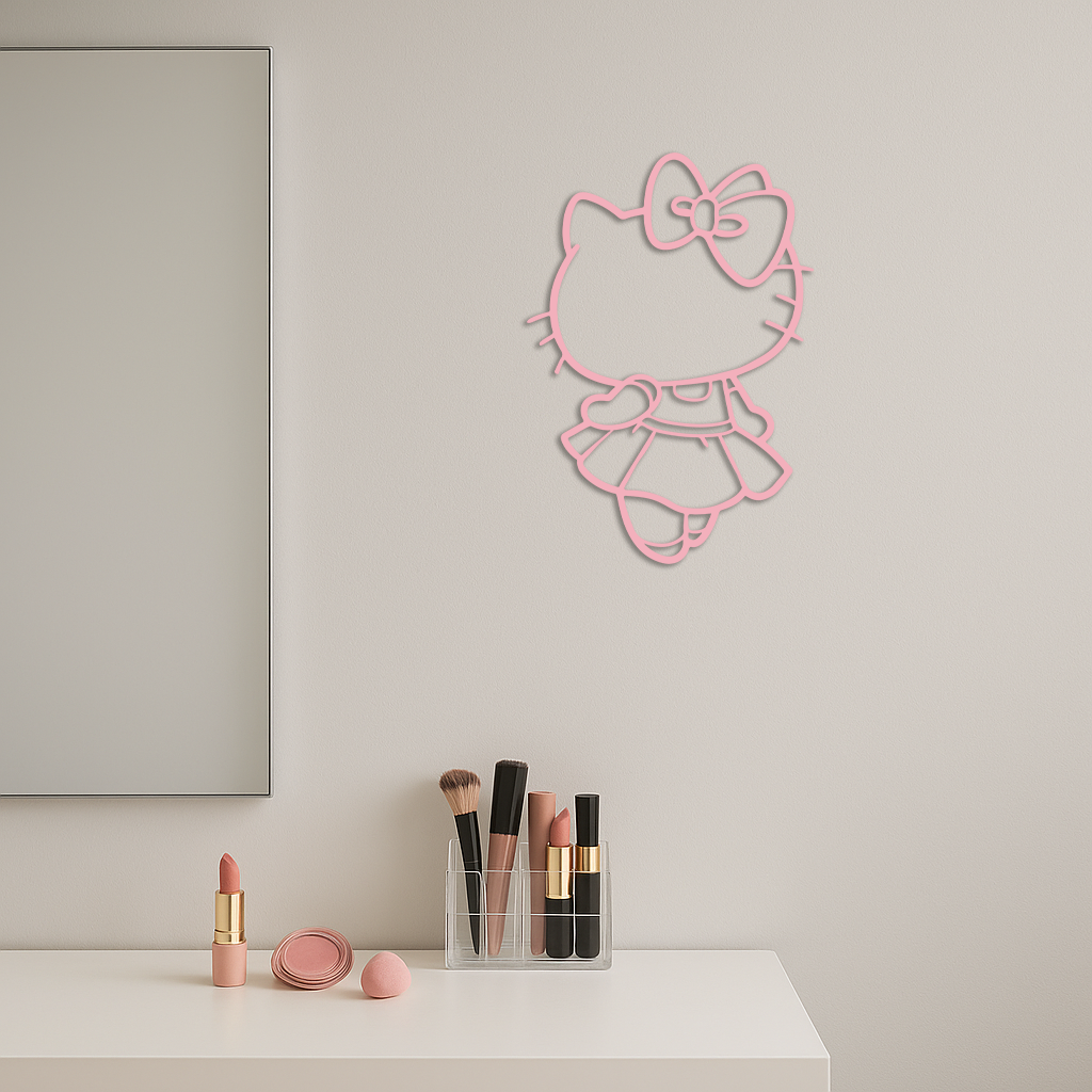 Pink Cute Cat Silhouette Metal Wall Art – Playful Character Design - KAFGP007