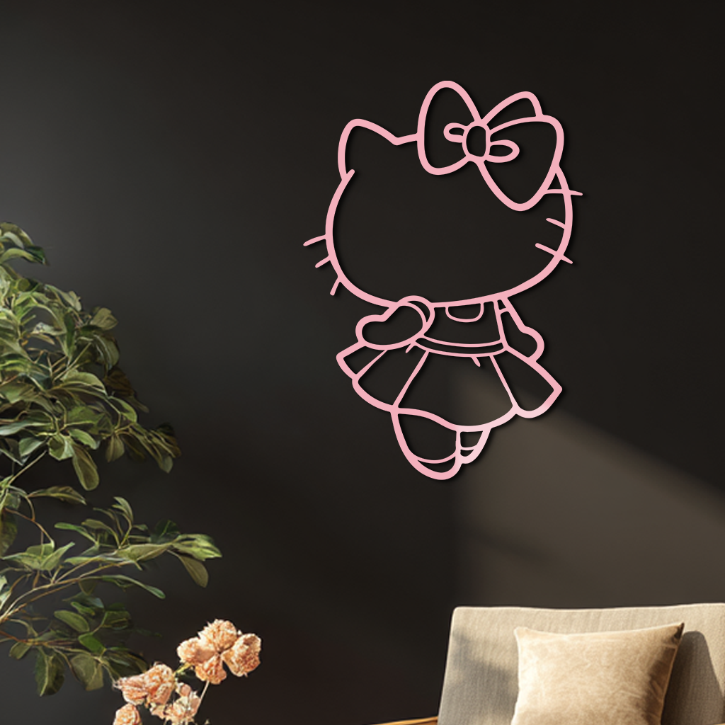 Pink Cute Cat Silhouette Metal Wall Art – Playful Character Design - KAFGP007
