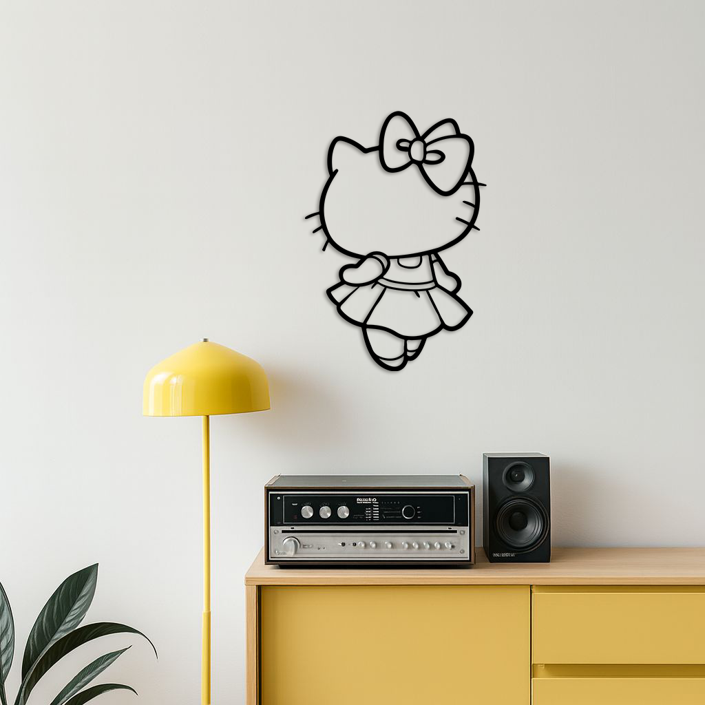 Pink Cute Cat Silhouette Metal Wall Art – Playful Character Design - KAFGP007