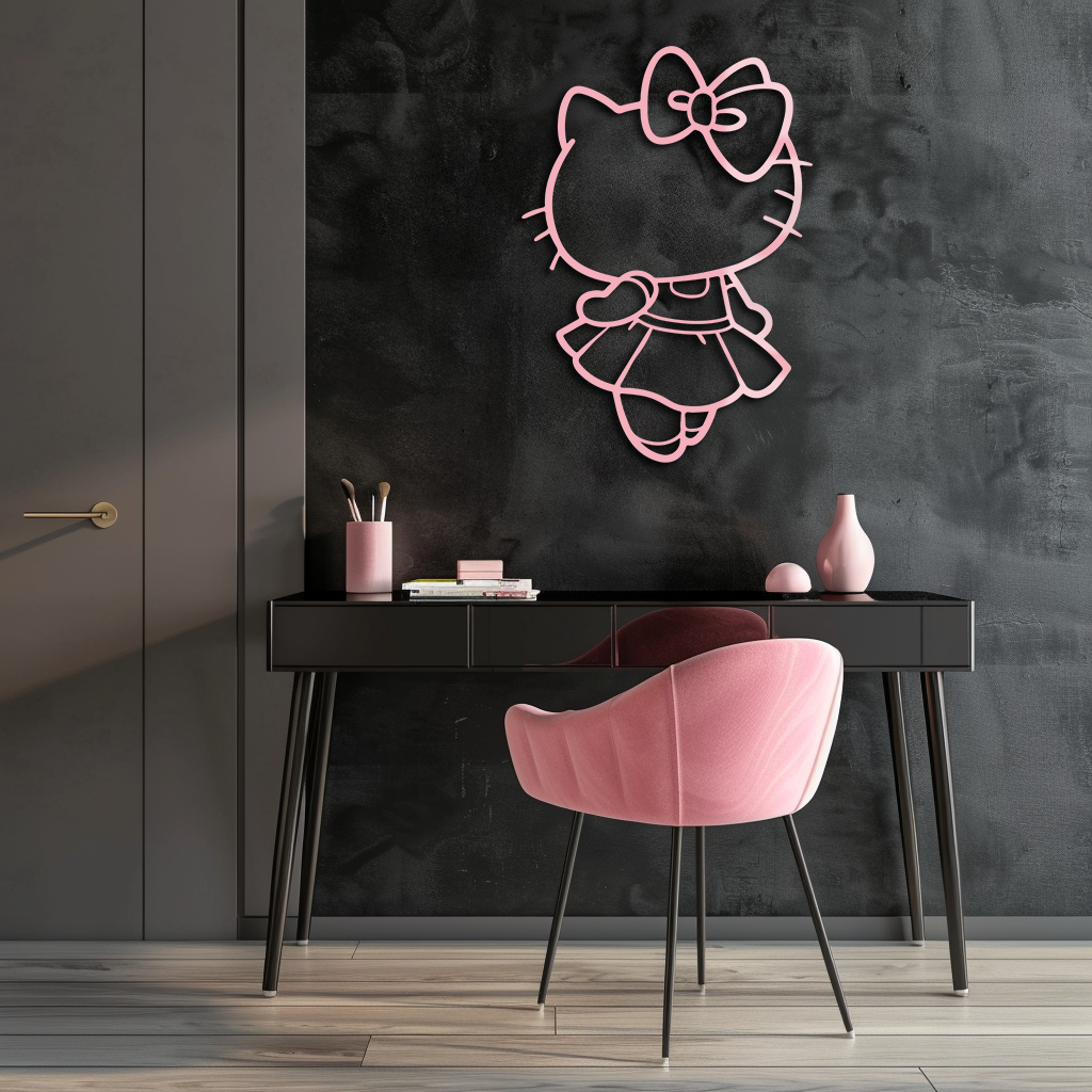 Pink Cute Cat Silhouette Metal Wall Art – Playful Character Design - KAFGP007