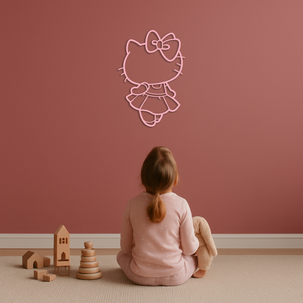 Pink Cute Cat Silhouette Metal Wall Art – Playful Character Design - KAFGP007