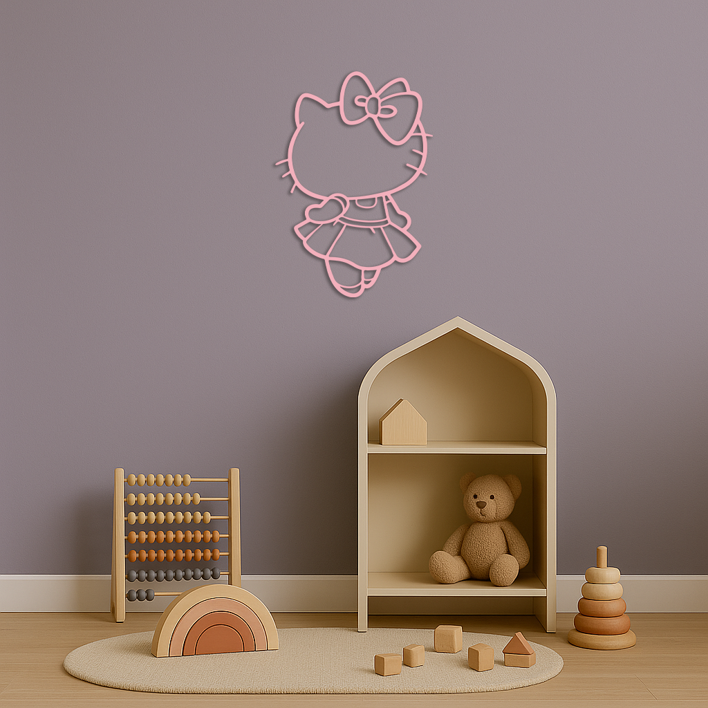 Pink Cute Cat Silhouette Metal Wall Art – Playful Character Design - KAFGP007
