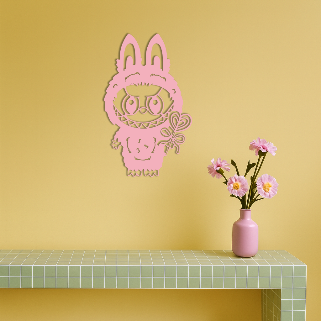 Pink Labubu Metal Wall Art – Playful Character Silhouette Decor - KAFGP008