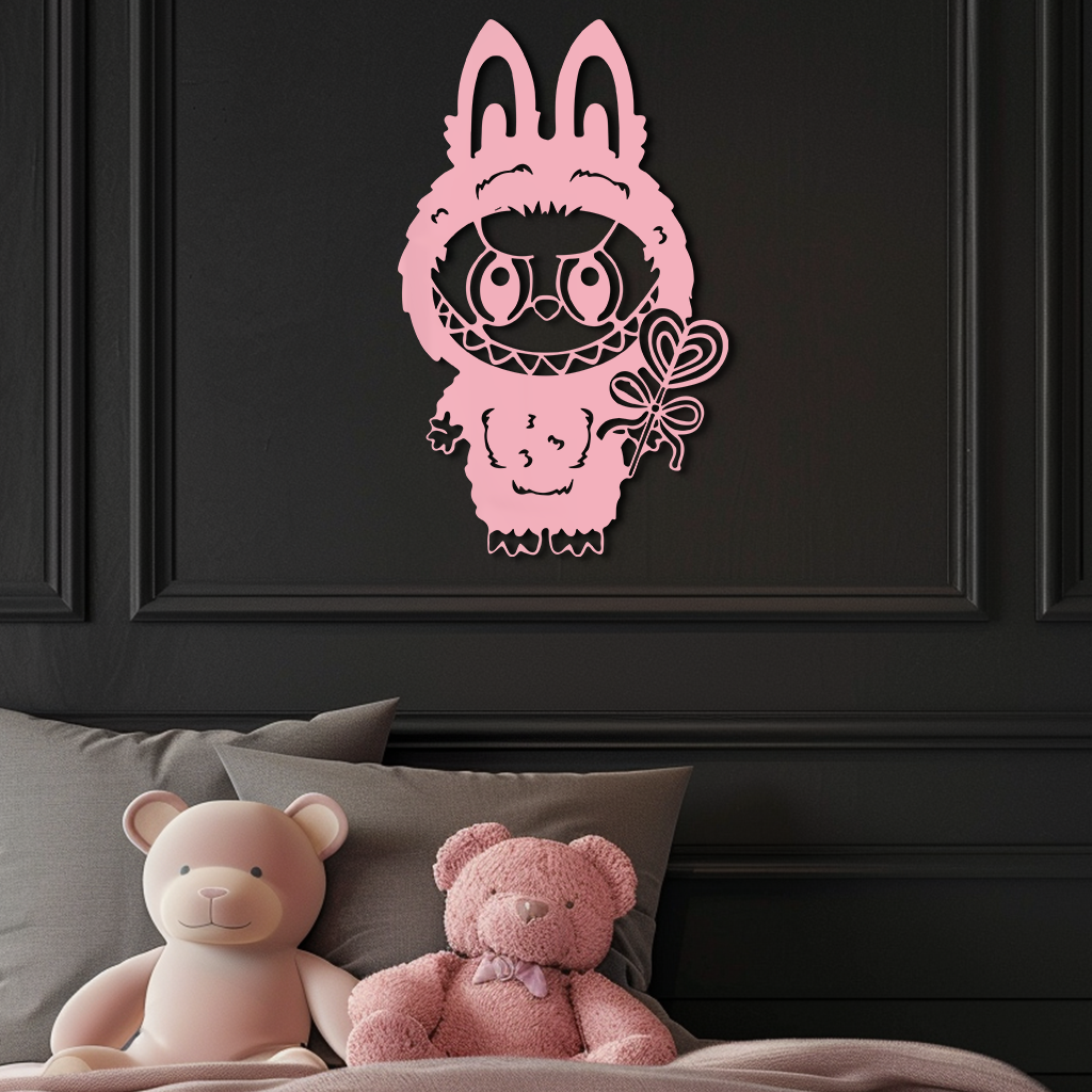 Pink Labubu Metal Wall Art – Playful Character Silhouette Decor - KAFGP008