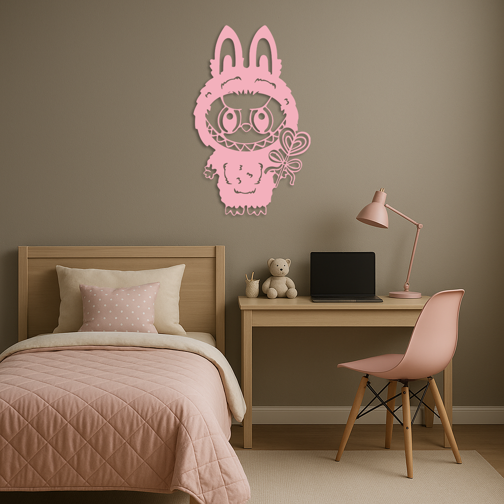 Pink Labubu Metal Wall Art – Playful Character Silhouette Decor - KAFGP008