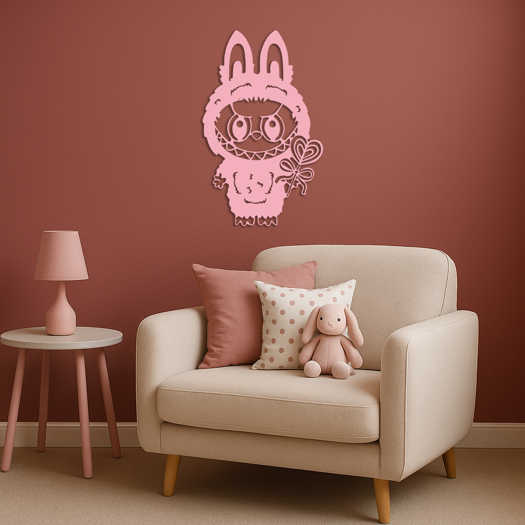 Pink Labubu Metal Wall Art – Playful Character Silhouette Decor - KAFGP008