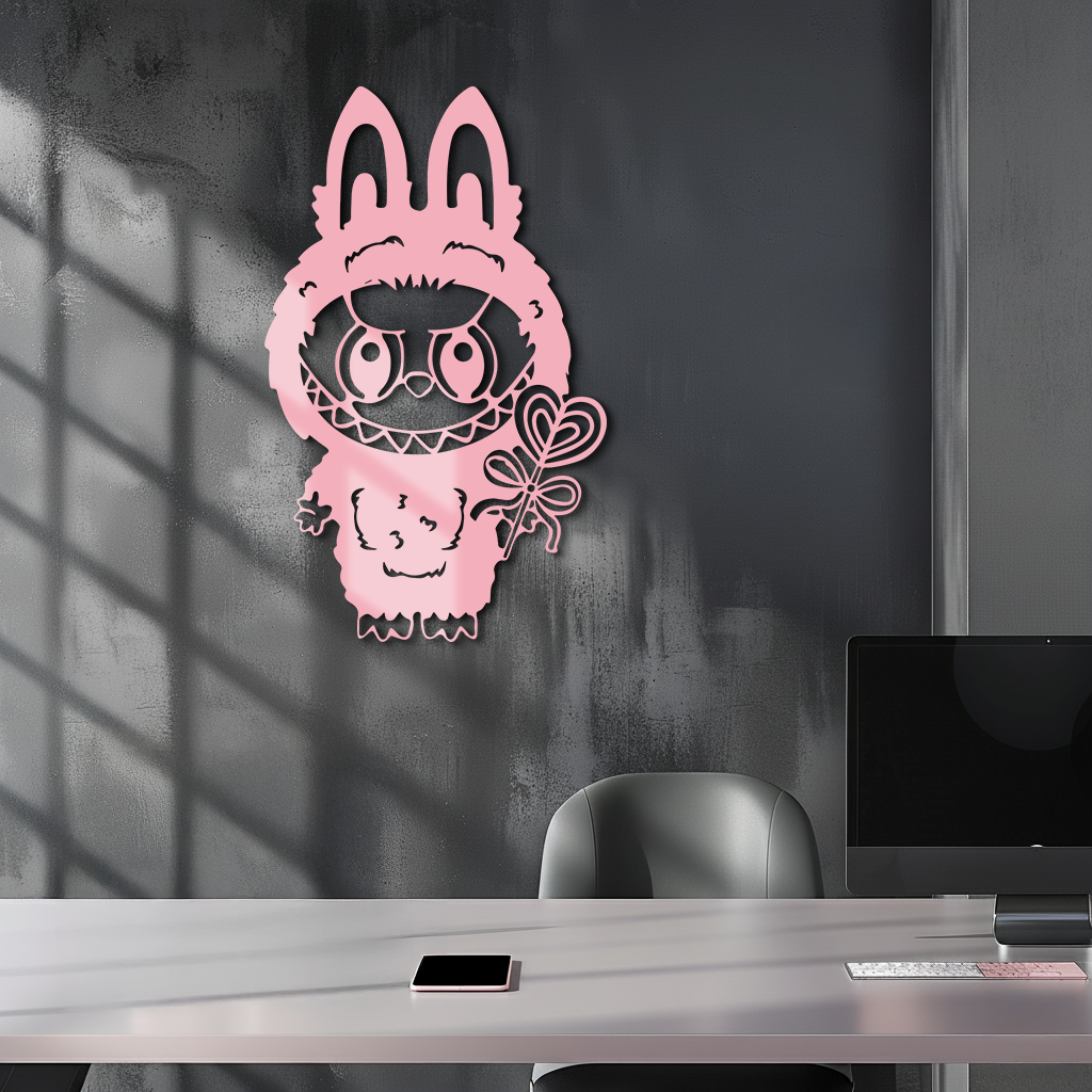 Pink Labubu Metal Wall Art – Playful Character Silhouette Decor - KAFGP008
