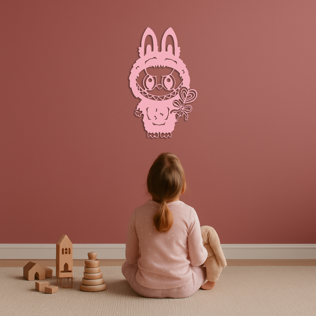 Pink Labubu Metal Wall Art – Playful Character Silhouette Decor - KAFGP008