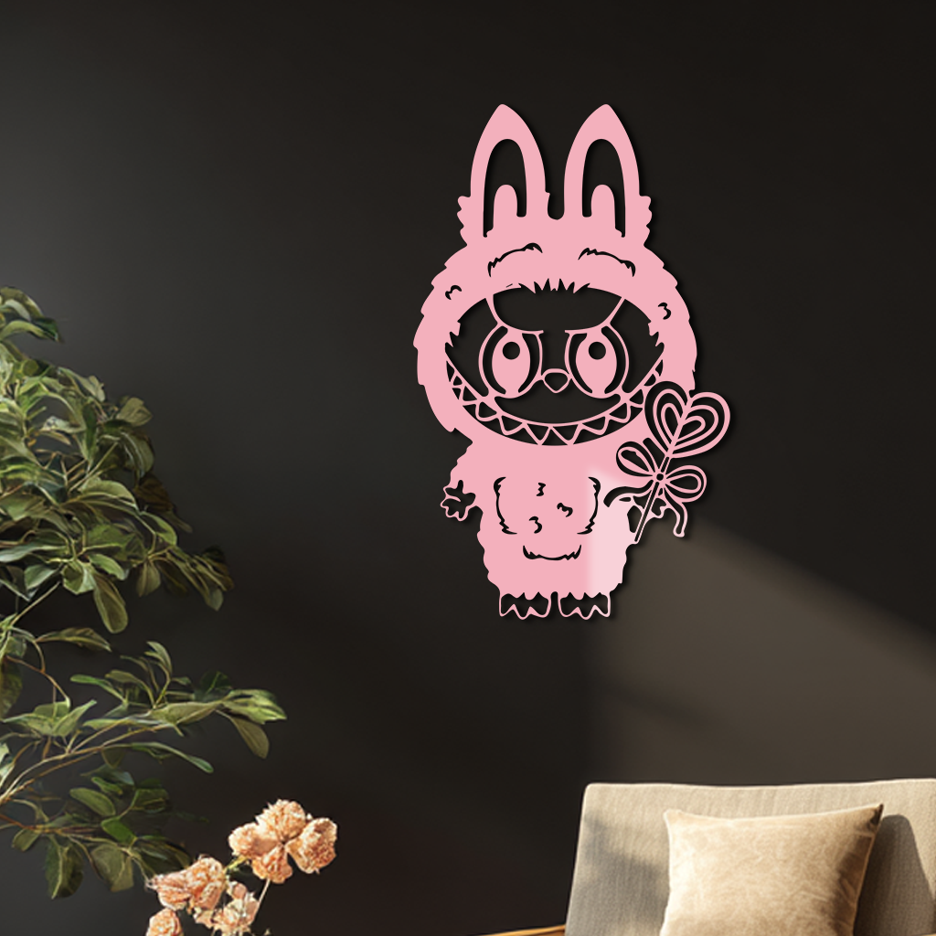 Pink Labubu Metal Wall Art – Playful Character Silhouette Decor - KAFGP008
