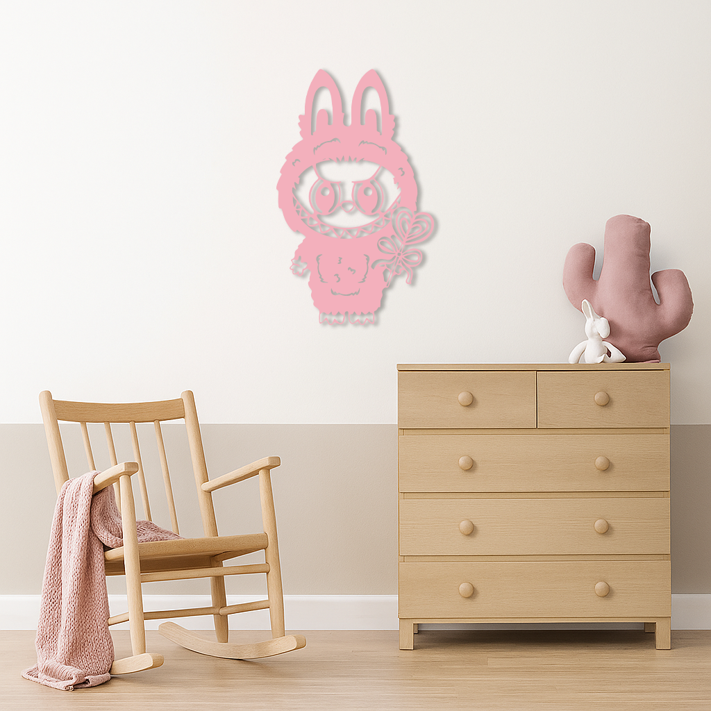 Pink Labubu Metal Wall Art – Playful Character Silhouette Decor - KAFGP008