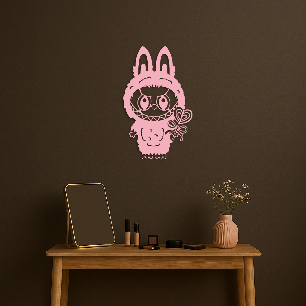 Pink Labubu Metal Wall Art – Playful Character Silhouette Decor - KAFGP008