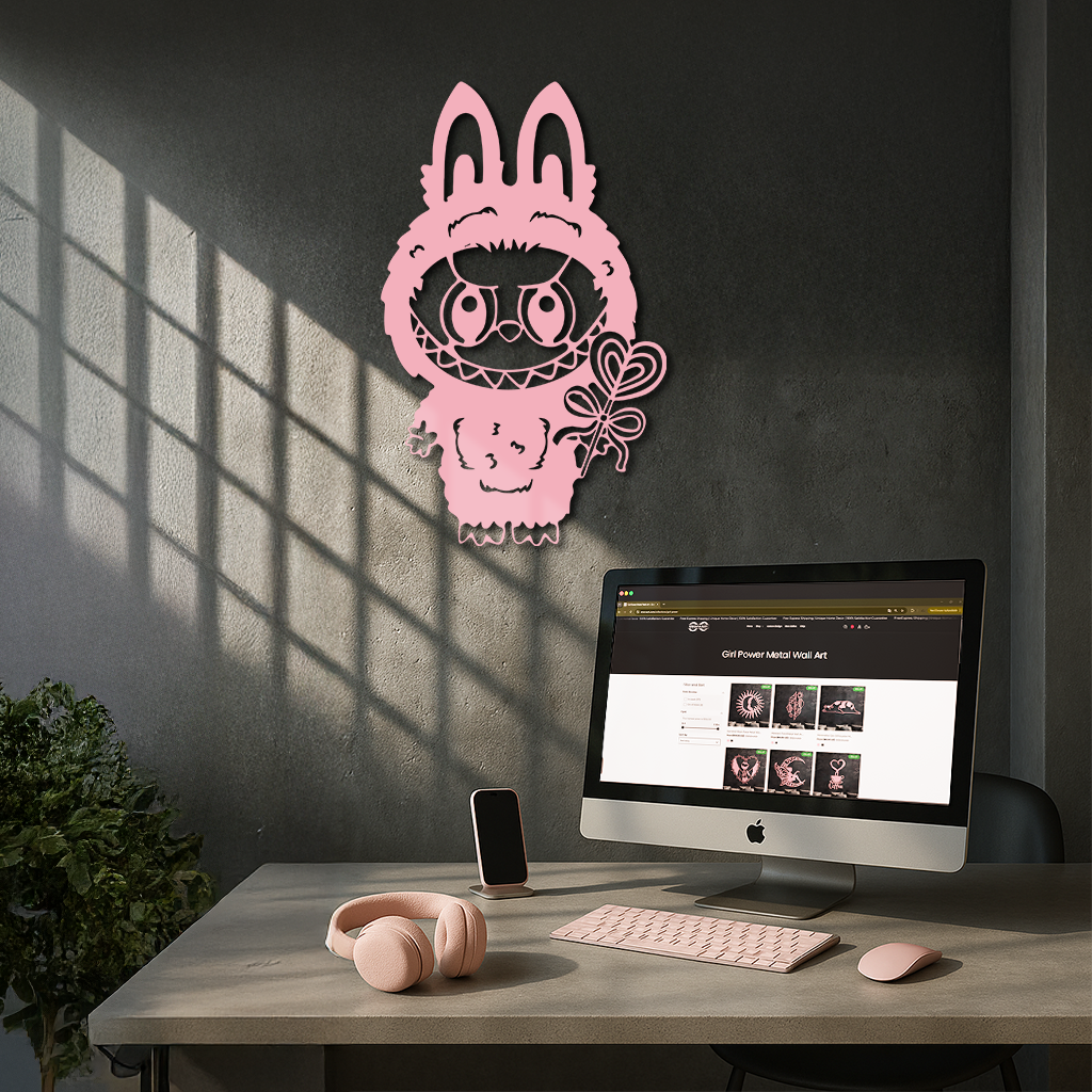 Pink Labubu Metal Wall Art – Playful Character Silhouette Decor - KAFGP008