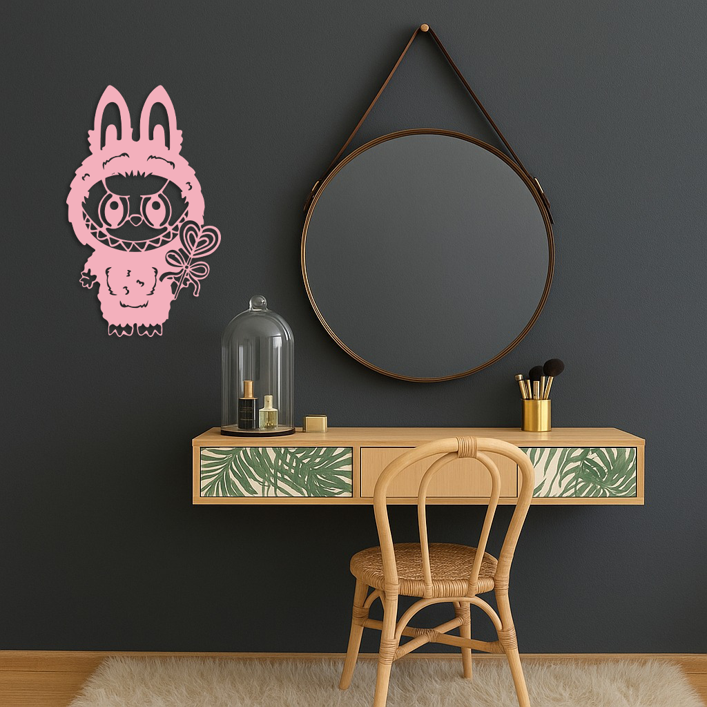 Pink Labubu Metal Wall Art – Playful Character Silhouette Decor - KAFGP008