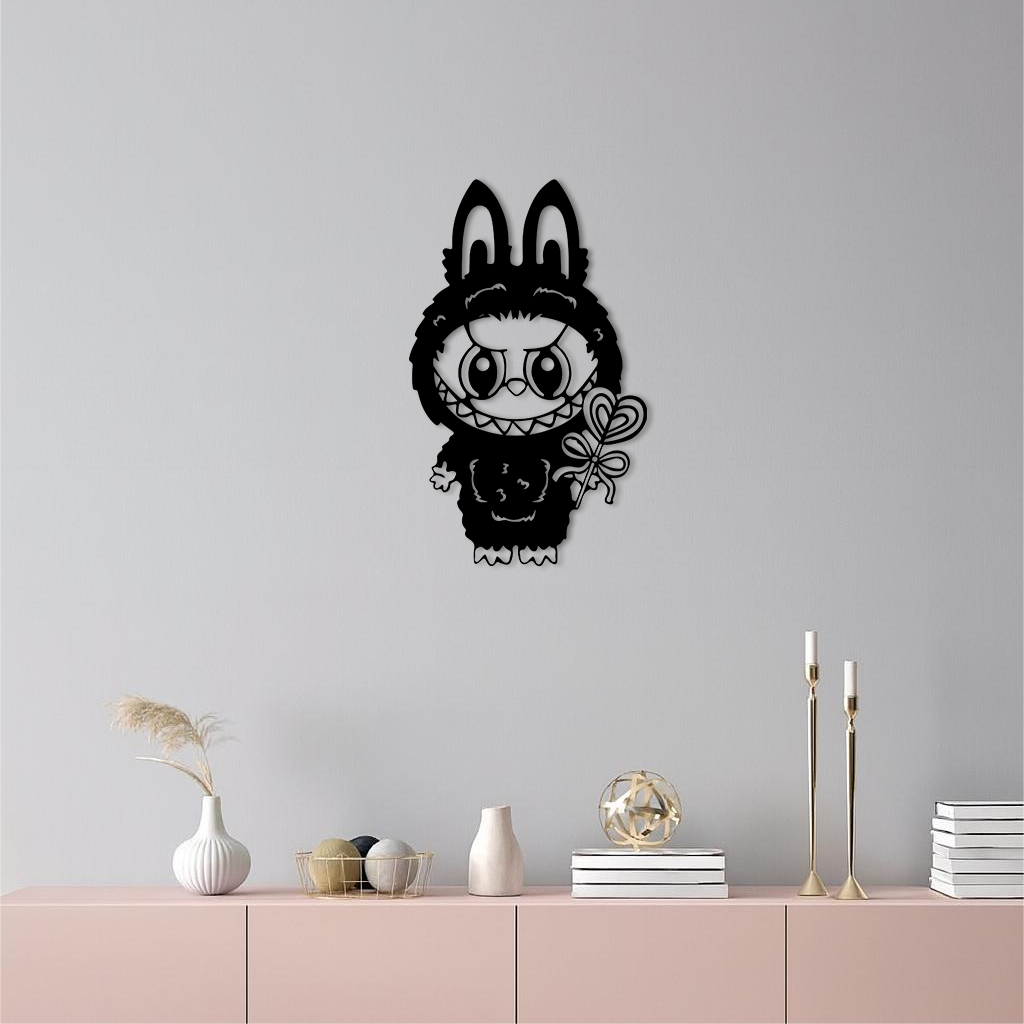 Pink Labubu Metal Wall Art – Playful Character Silhouette Decor - KAFGP008